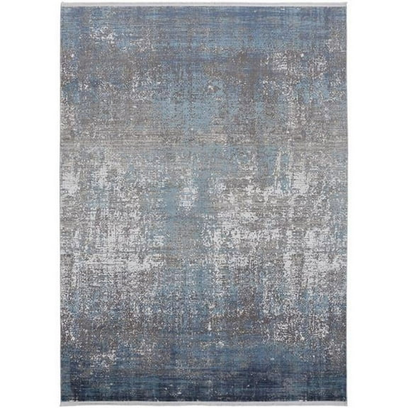 HomeRoots 512133 13 x 20 ft. Blue, Gray & Silver Abstract Power Loom Distressed Area Rug