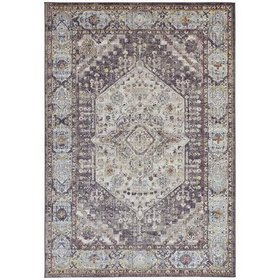 HomeRoots 512316 5 x 8 ft. Purple Gray & Ivory Abstract Stain Resistant Rectangle Area Rug