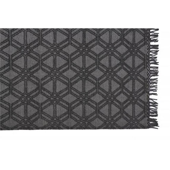 HomeRoots 512358 2 x 3 ft. Black & Gray Wool Geometric Hand Woven Rectangle Area Rug with Fringe