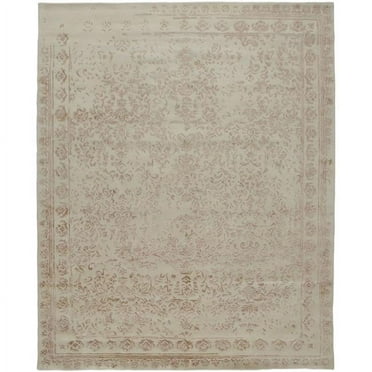 HomeRoots 512535 9 x 12 ft. Ivory Tan & Pink Wool Floral Hand Tufted Handmade Distressed Rectangle Area Rug