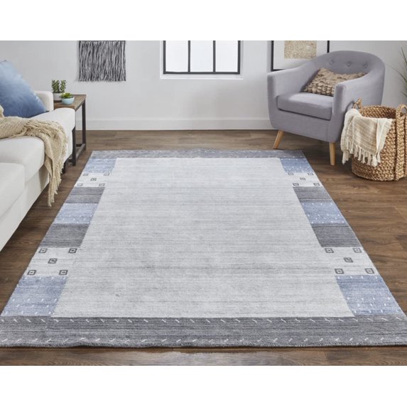 HomeRoots 512664 2 x 3 ft. Gray Blue & Black Wool Hand Knotted Stain Resistant Rectangle Area Rug