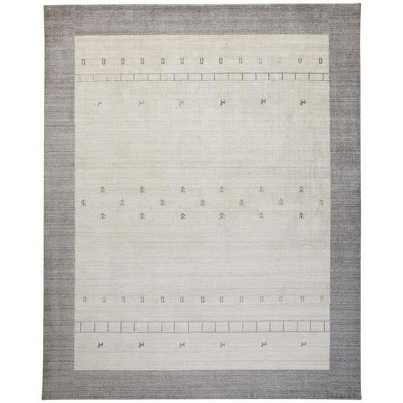 HomeRoots 512681 2 x 3 ft. Ivory & Gray Wool Hand Knotted Stain Resistant Rectangle Area Rug
