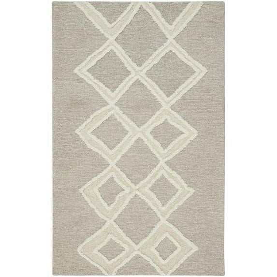 HomeRoots 512793 12 x 15 ft. Gray & Ivory Wool Geometric Hand Tufted Handmade Rectangle Area Rug