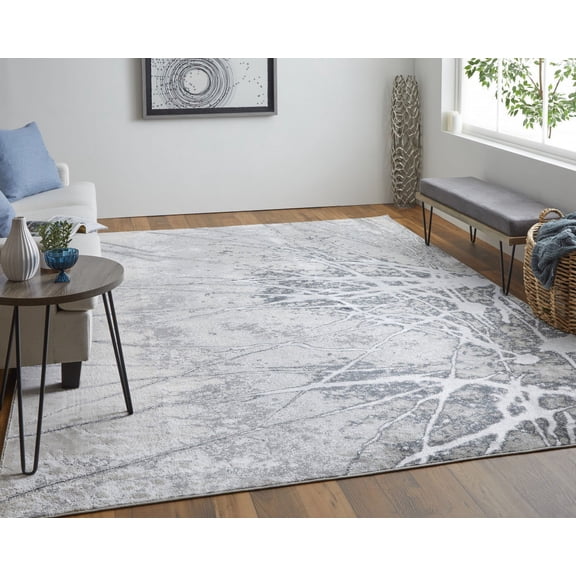HomeRoots 512872 8 x 10 ft. Gray Silver & Ivory Abstract Power Loom Rectangle Area Rug