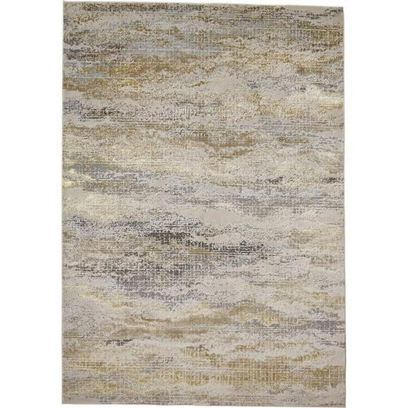 HomeRoots 512953 12 x 15 ft. Gold Gray & Ivory Abstract Stain Resistant Rectangle Area Rug