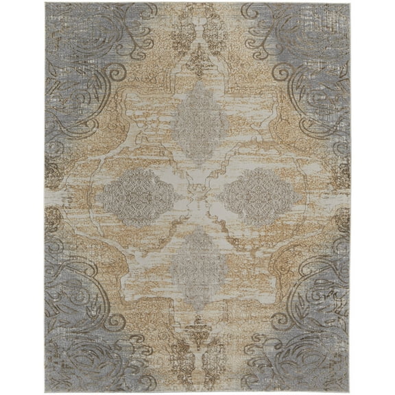 HomeRoots 513145 5 x 8 ft. Silver Tan & Gray Floral Power Loom Rectangle Area Rug