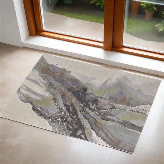 HomeRoots 513184 2 x 3 ft. Green & Brown Abstract Power Loomed Rectangle Area Rug