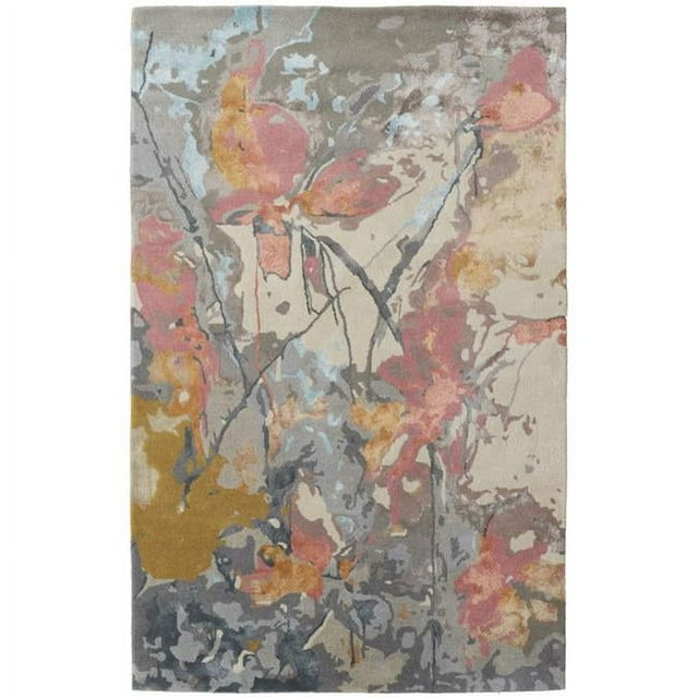 HomeRoots 513393 10 x 14 ft. Blue Pink & Gray Wool Floral Hand Tufted Handmade Rectangle Area Rug