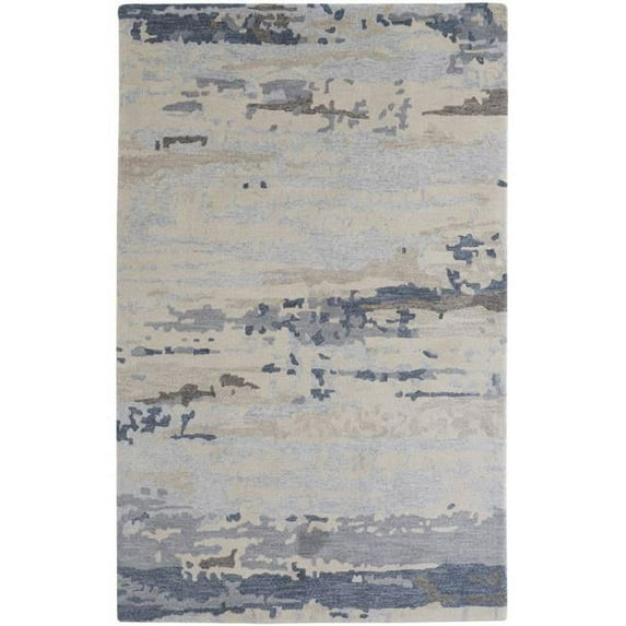 HomeRoots 513645 9 x 12 ft. Blue Gray & Ivory Wool Abstract Hand Tufted Handmade Stain Resistant Rectangle Area Rug