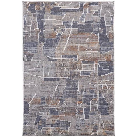 HomeRoots 513693 10 x 13 ft. Blue Gray & Orange Geometric Power Loom Stain Resistant Rectangle Area Rug