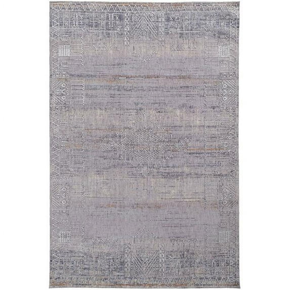 HomeRoots 513697 4 x 6 ft. Gray Ivory & Orange Geometric Power Loom Distressed Stain Resistant Rectangle Area Rug
