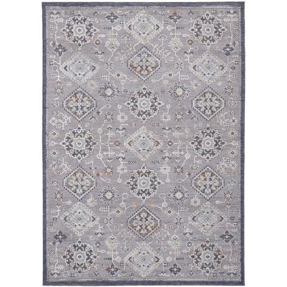 HomeRoots 513713 12 x 15 ft. Gray Floral Power Loom Stain Resistant Rectangle Area Rug