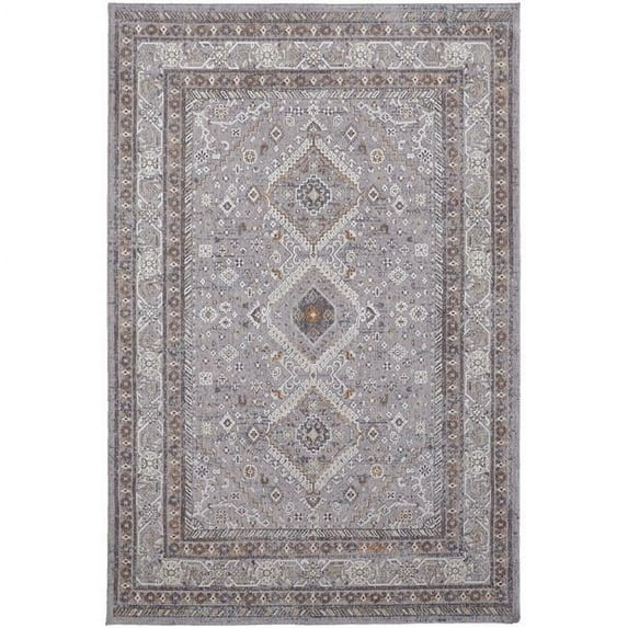 HomeRoots 513740 12 x 15 ft. Gray Orange & Ivory Floral Power Loom Stain Resistant Rectangle Area Rug
