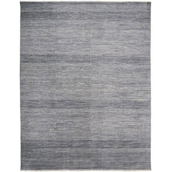 HomeRoots 513859 9 x 12 ft. Silver Wool Striped Hand Knotted Rectangle Area Rug