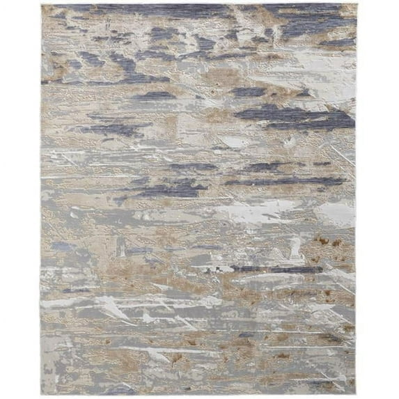 HomeRoots 514138 12 x 15 ft. Tan Orange & Ivory Abstract Power Loom Distressed Rectangle Area Rug