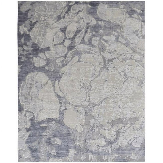 HomeRoots 514174 12 x 15 ft. Ivory & Blue Abstract Power Loom Distressed Rectangle Area Rug