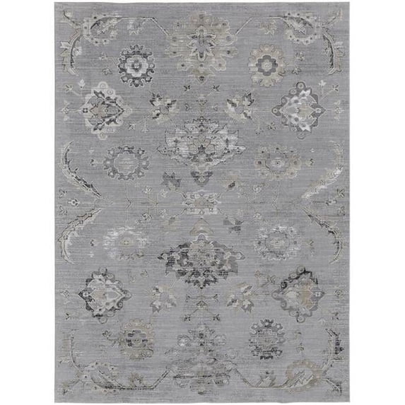 HomeRoots 514288 12 x 15 ft. Silver & Black Floral Power Loom Distressed Rectangle Area Rug