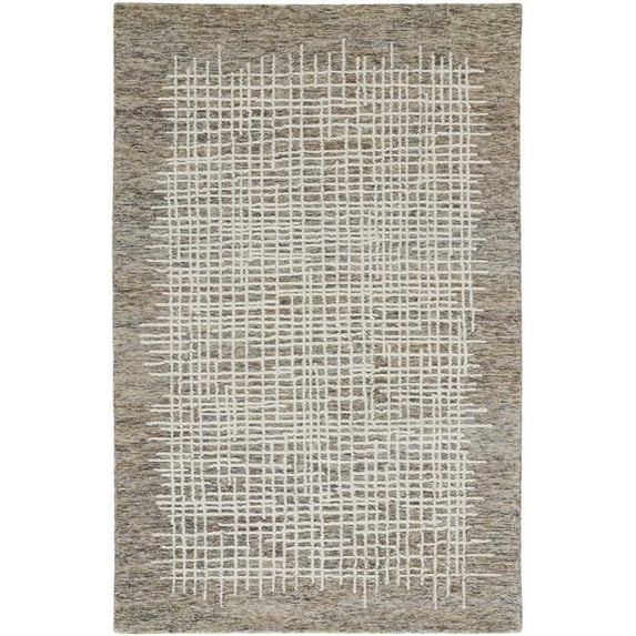 HomeRoots 514333 9 x 12 ft. Tan & Ivory Wool Plaid Hand Tufted Handmade Stain Resistant Rectangle Area Rug