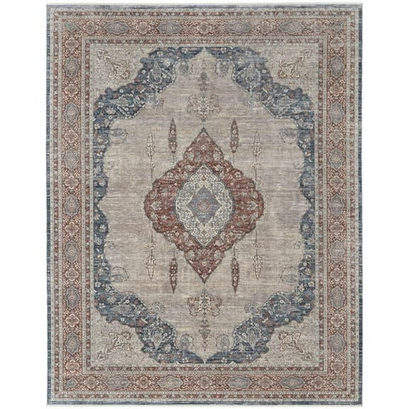 HomeRoots 514458 8 x 10 ft. Gray Red & Blue Floral Power Loom Stain Resistant Rectangle Area Rug