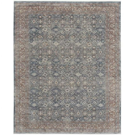 HomeRoots 514472 12 x 15 ft. Blue & Red Floral Power Loom Stain Resistant Rectangle Area Rug