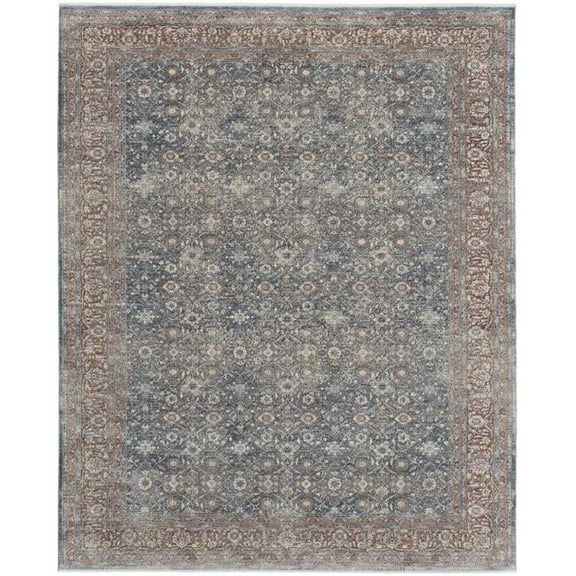 HomeRoots 514472 12 x 15 ft. Blue & Red Floral Power Loom Stain Resistant Rectangle Area Rug