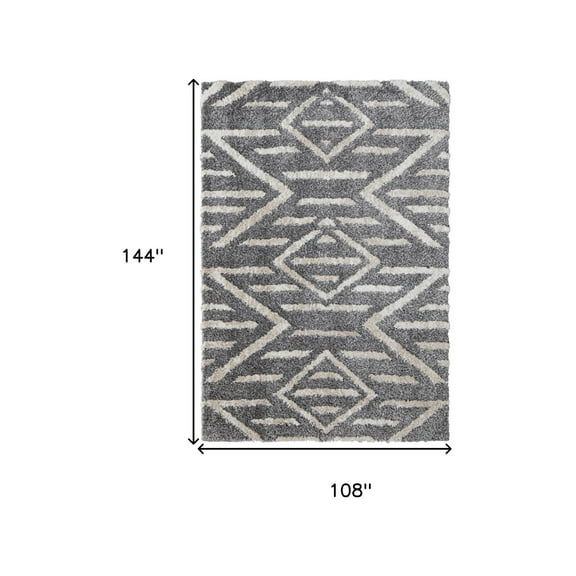 HomeRoots 514501 9 x 12 ft. Gray & Ivory Geometric Power Loom Stain Resistant Rectangle Area Rug