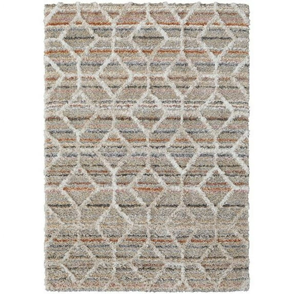 HomeRoots 514510 10 x 14 ft. Tan Taupe & Ivory Geometric Power Loom Stain Resistant Rectangle Area Rug