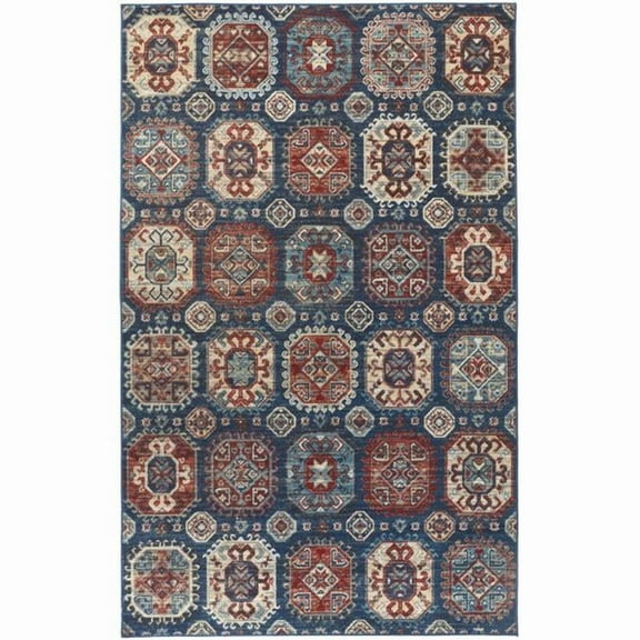 HomeRoots 514686 13 x 15 ft. Abstract Power Loom Distressed Rectangle Area Rug, Blue & Ivory