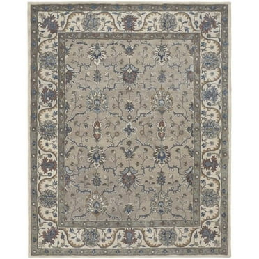 HomeRoots 514814 10 x 14 ft. Taupe Ivory & Blue Wool Floral Hand Tufted Handmade Stain Resistant Rectangle Area Rug