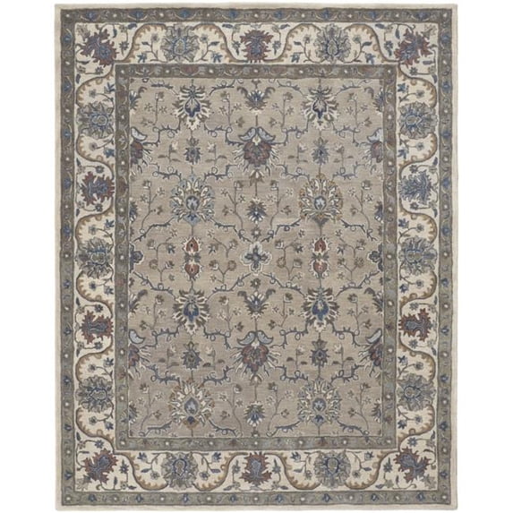 HomeRoots 514814 10 x 14 ft. Taupe Ivory & Blue Wool Floral Hand Tufted Handmade Stain Resistant Rectangle Area Rug
