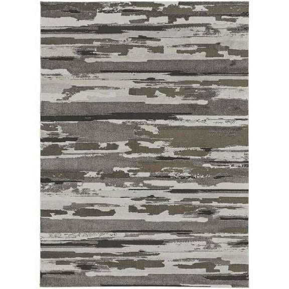 HomeRoots 514914 12 x 15 ft. Brown & Ivory Abstract Power Loom Distressed Stain Resistant Rectangle Area Rug
