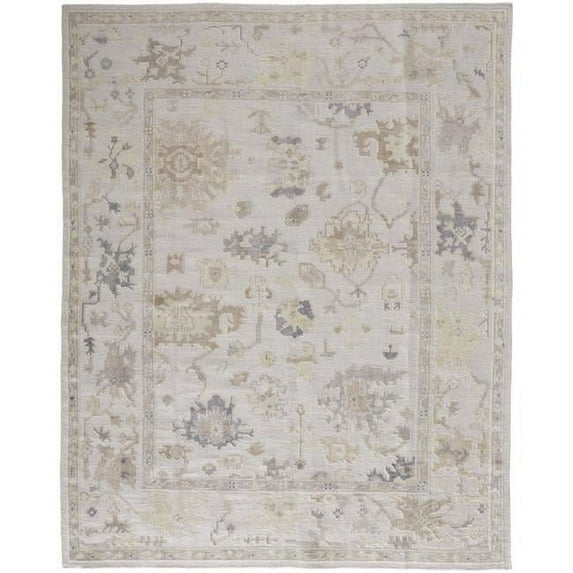 HomeRoots 515008 9 x 12 ft. Tan Ivory & Orange Floral Hand Knotted Stain Resistant Rectangle Area Rug
