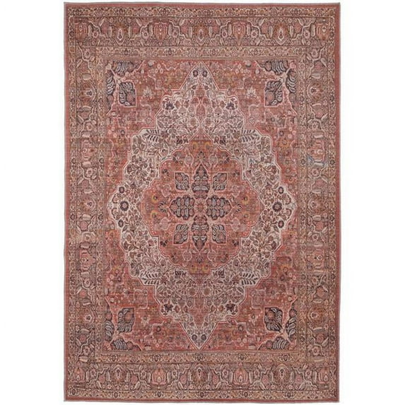 HomeRoots 515158 10 x 14 ft. Red Tan & Pink Floral Power Loom Rectangle Area Rug