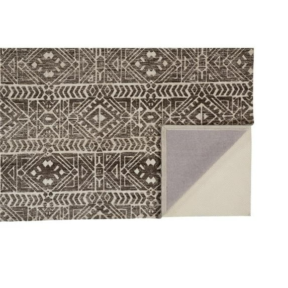 HomeRoots 515313 8 x 10 ft. Striped Stain Resistant Rectangle Area Rug, Brown, Taupe & Ivory