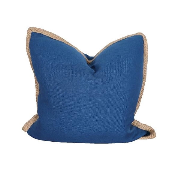 HomeRoots 515450 24 x 24 in. Blue & Brown Polyester Zippered Pillow with Jute Trim