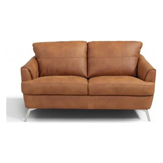 HomeRoots 515682 35 x 59 x 38 in. Camel Leather & Black Standard Love Seat