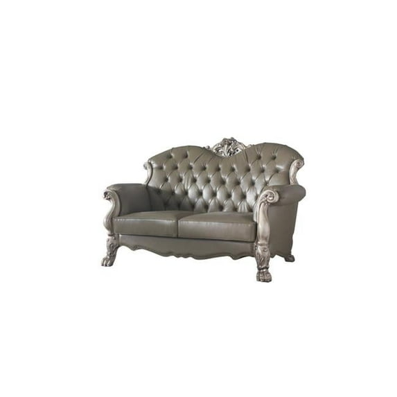 HomeRoots 515710 71 in. Patina & Bone Faux Leather Love Seat & Toss Pillows