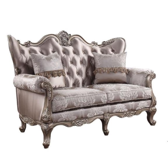 HomeRoots 515744 68 in. Silk Blend Love Seat Sofa & Toss Pillows, Pink & Platinum