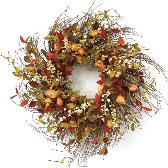 HomeRoots 516074 20 in. Artificial Fall Mixed Assortment Wreath, Green & Brown