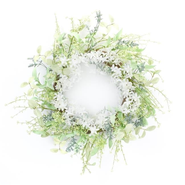 Green and White Artificial Floral Front Door Wreath