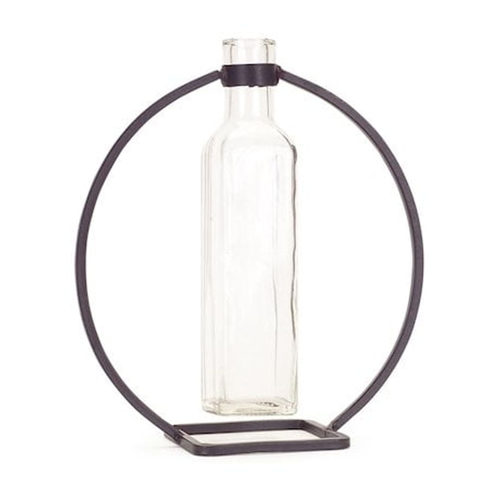 Elegant Gray 9" Glass Bouquet Vase with Metal Frame
