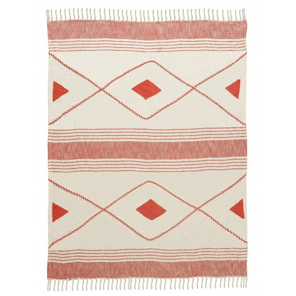 HomeRoots 516481 0.2 x 50 x 60 in. Red Woven Cotton Striped Throw Blanket