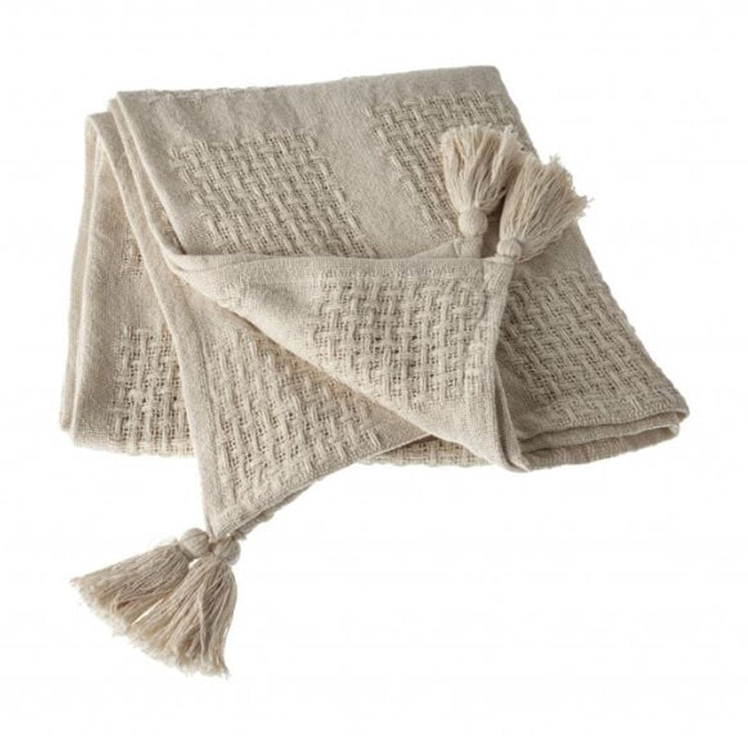HomeRoots 516505 0.2 x 50 x 60 in. Cream Cotton Woven Solid Color Throw ...