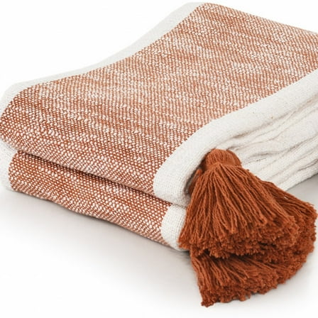HomeRoots 516506 Orange Woven Cotton Striped Throw Blanket