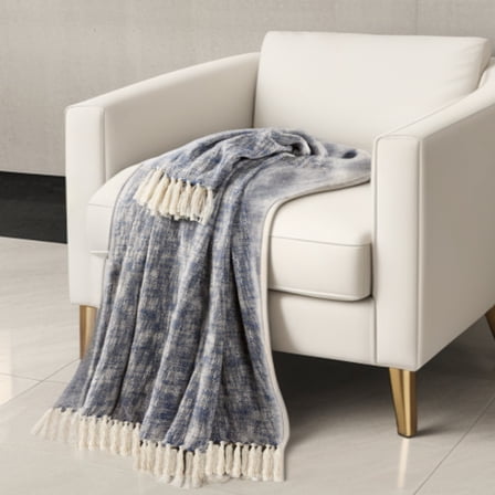 HomeRoots 516535 Blue & White Woven Cotton Solid Color Throw Blanket
