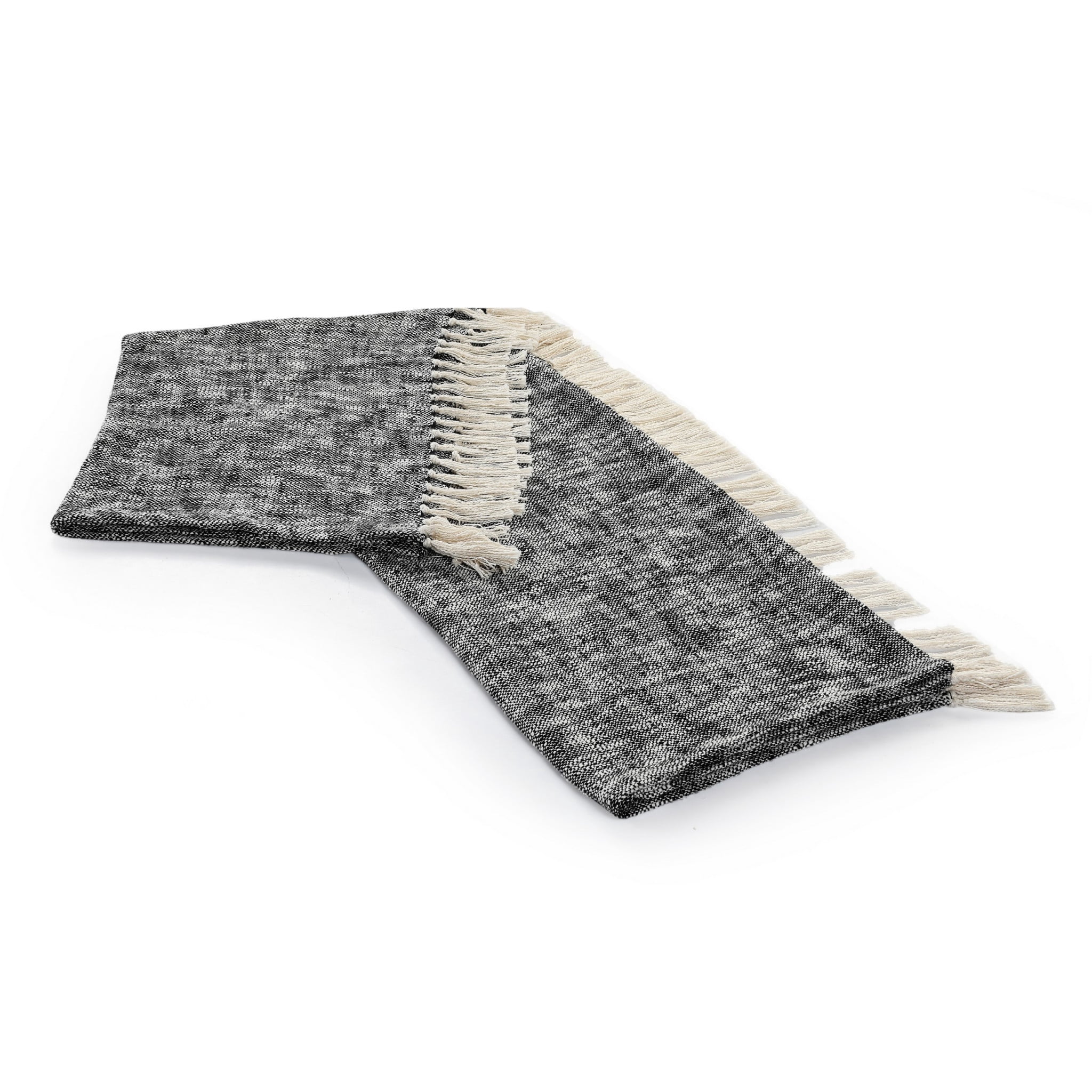 HomeRoots 516536 Black & White Woven Cotton Solid Color Throw Blanket ...