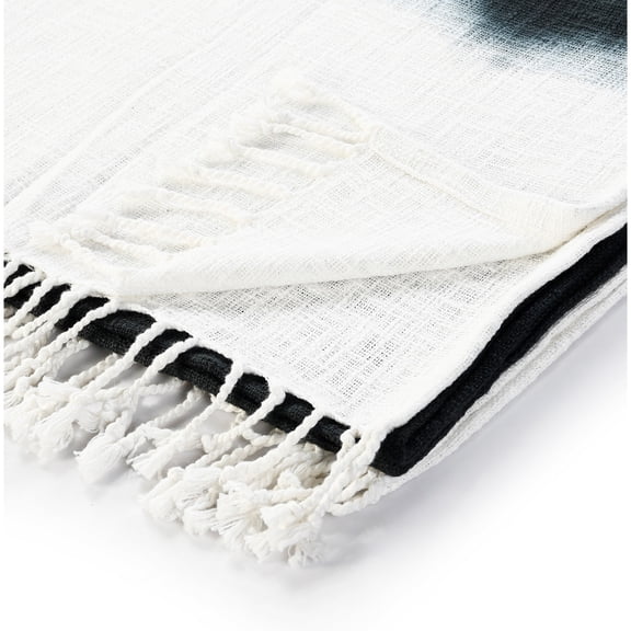 HomeRoots 516579 Woven Cotton Ombre Throw Blanket, Black & White