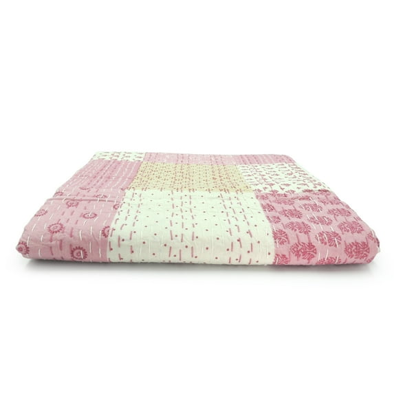 HomeRoots 516585 0.2 x 50 x 70 in. Pink Knitted Cotton Patchwork Throw Blanket