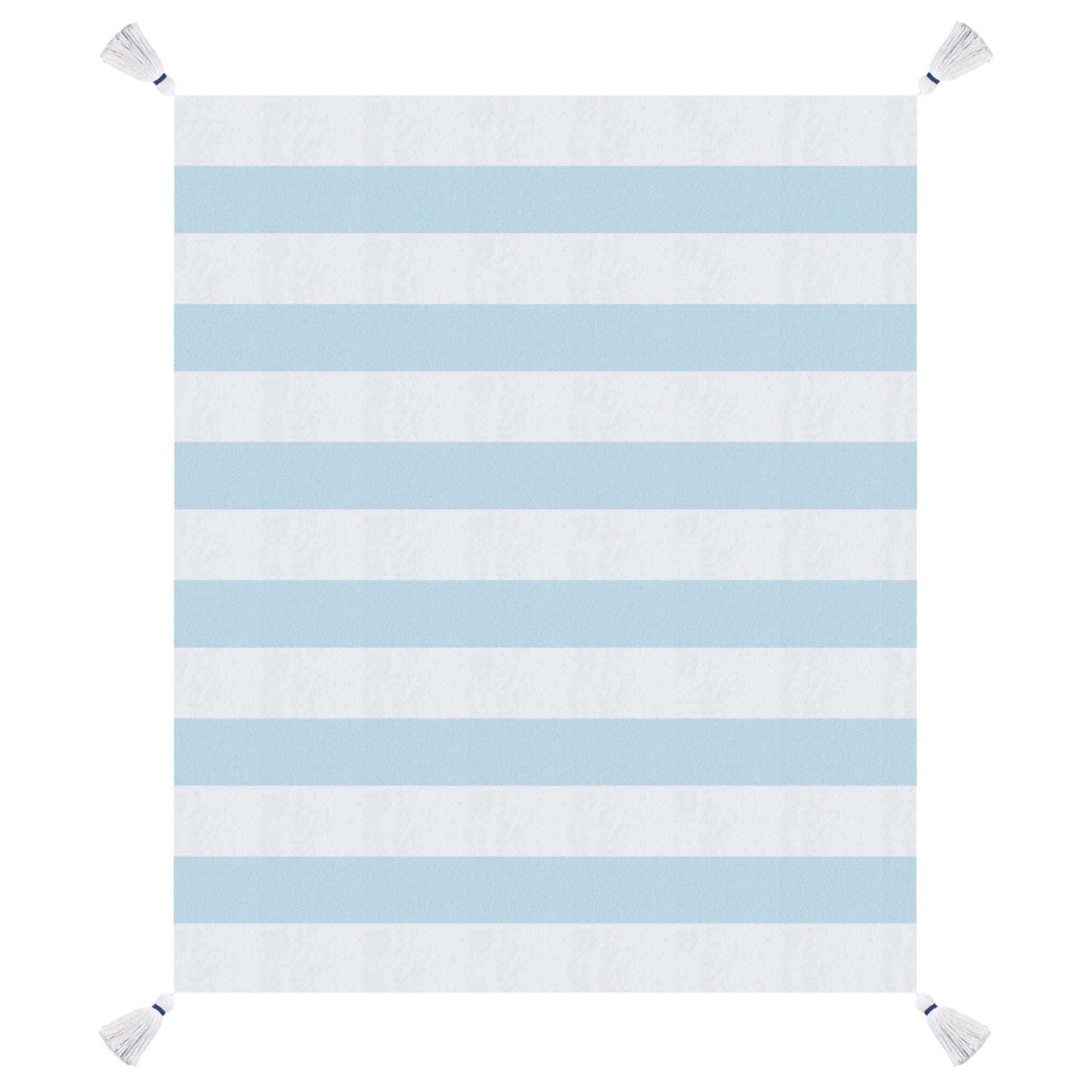 Corydalis Blue and White Striped Cotton Throw Blanket with Tassels