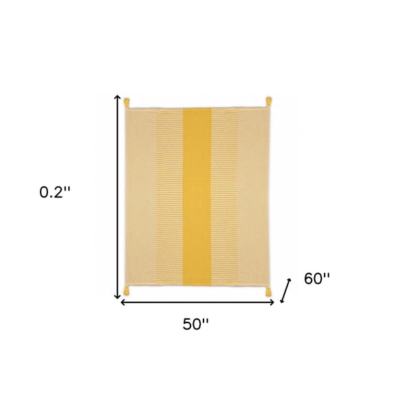 HomeRoots 516600 Yellow Woven Cotton Striped Throw Blanket